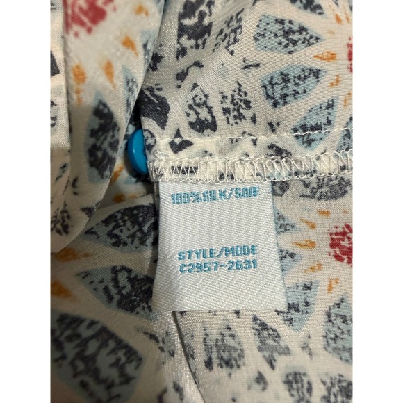 Charlie Jade Mini Dress XS Blue Geometric Mosaic 100% Silk Shift Boho Beach - Picture 6 of 9